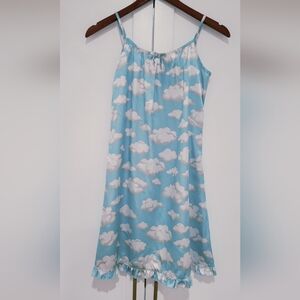 Nick & Nora Cloud Print Blue Satin Nightgown | Girls Size 12